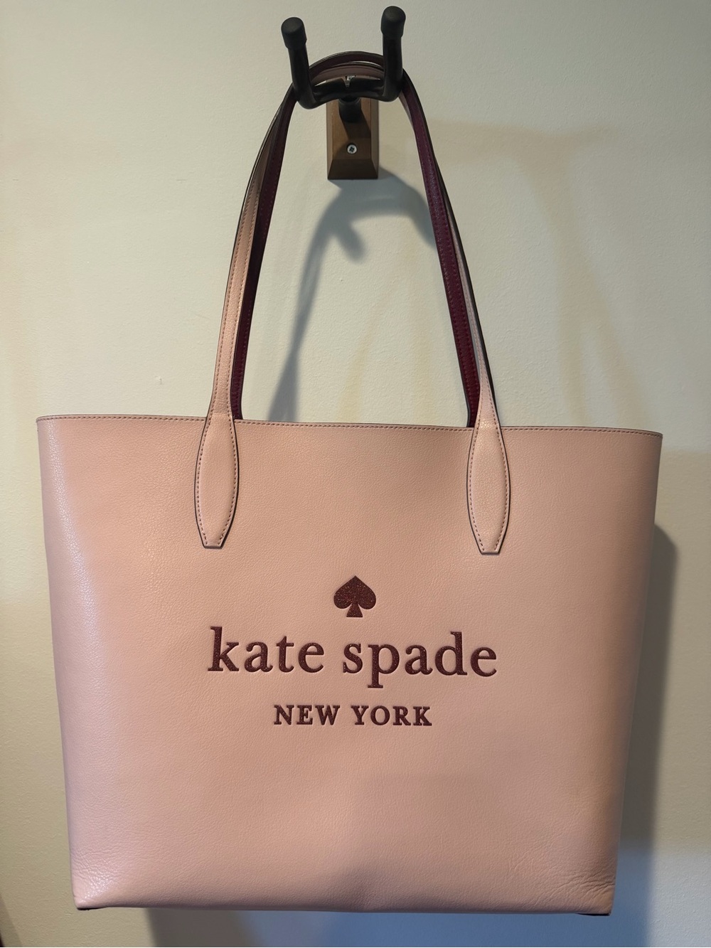 kate spade Pink Leather Logo Tote with Burgundy Accents